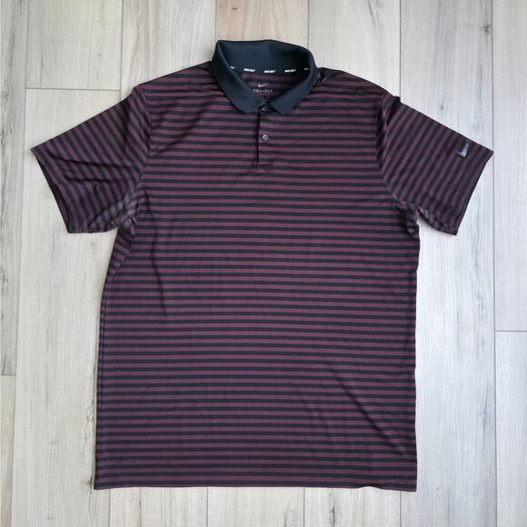 Nike Dri-Fit Striped Black/Burgundy Golf Short Sleeve Collared Polo Men Sz XL - Picture 4 of 8